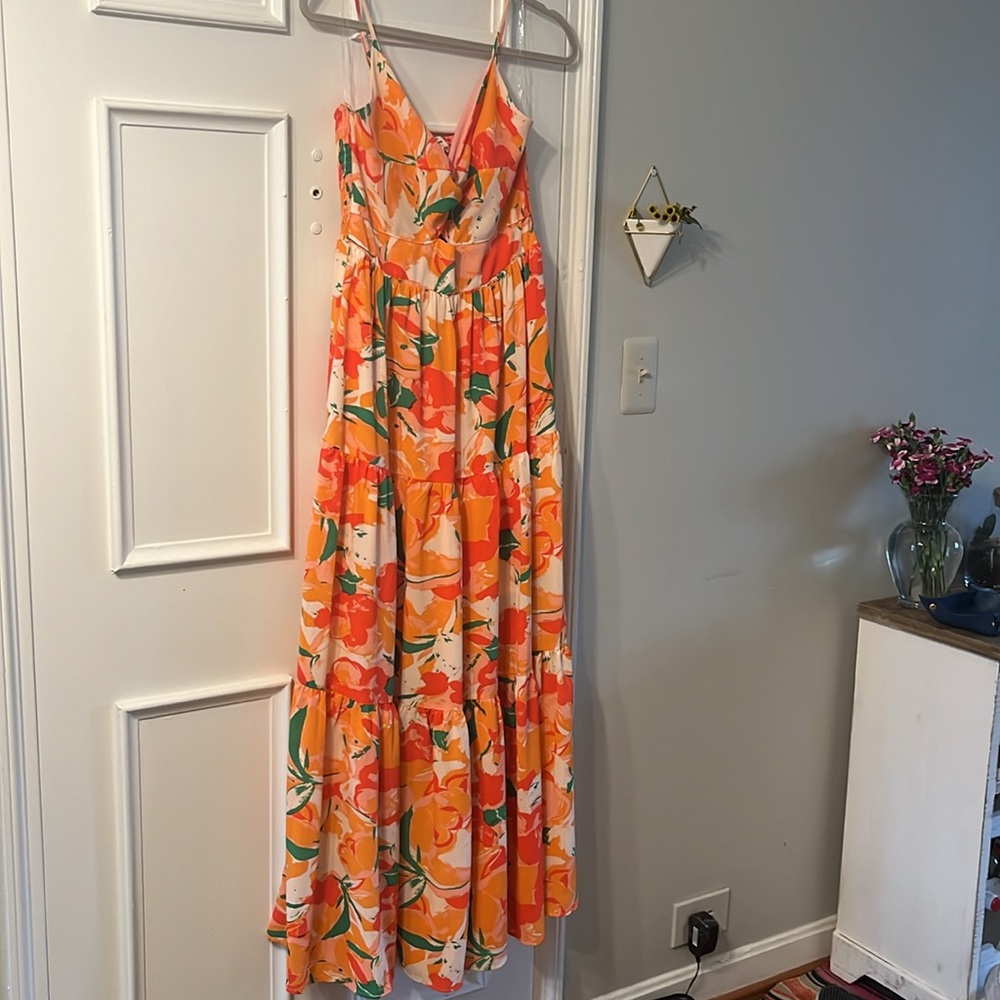 Floral Printed Spaghetti Maxi Dress- Peach
